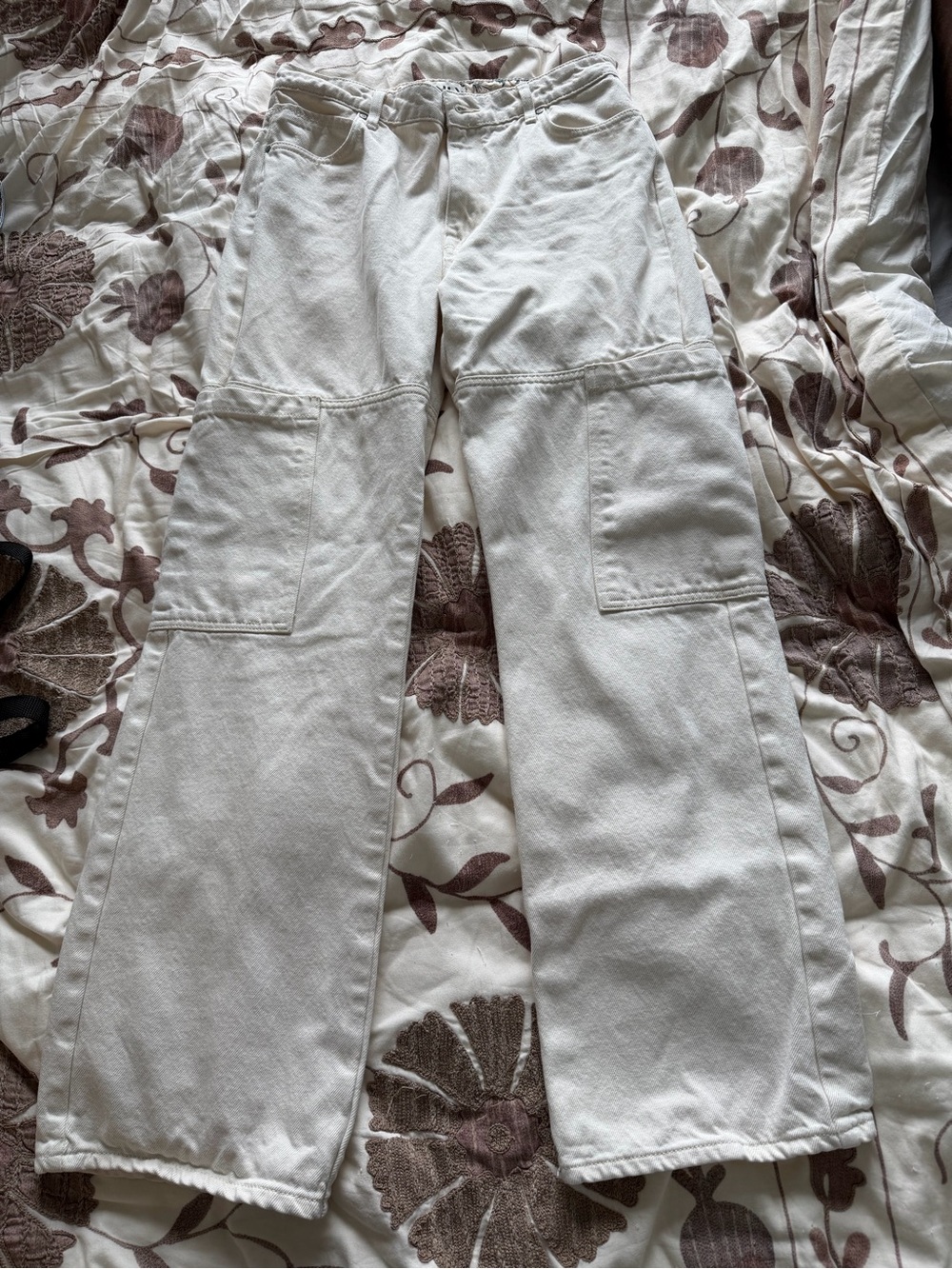Cream Wide-Leg Cargo Pants
